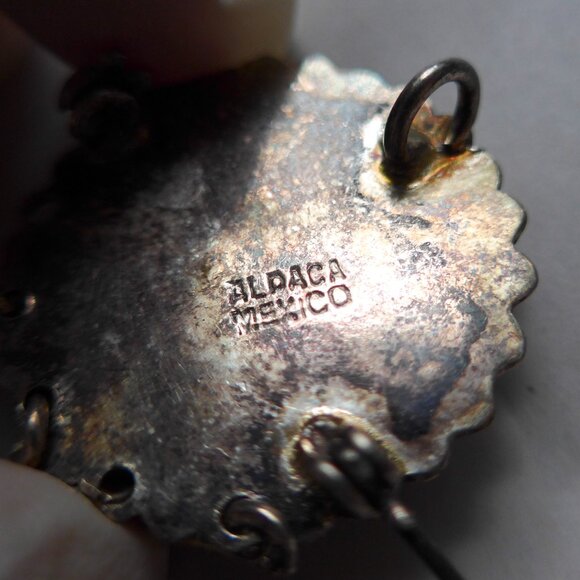 Aldaca Mexico crushed turquoise and sterling silver dangle pin pendant - Picture 8 of 11